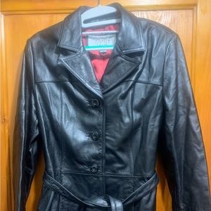 Wilson black leather jacket with tie belt. Women’s medium